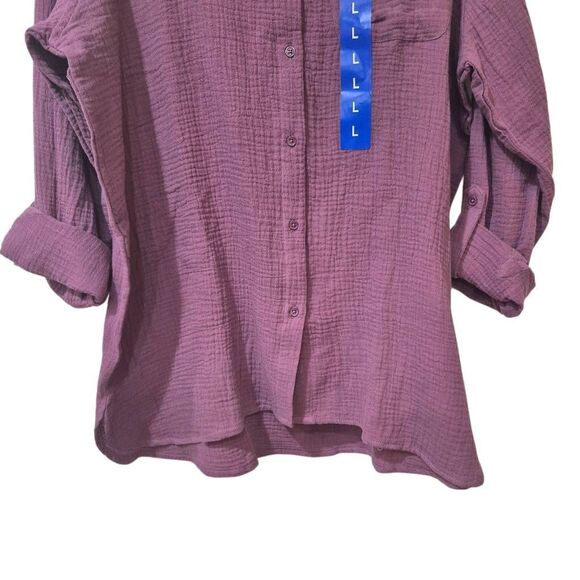 Anne Klein Women's Plum Cotton Gauze Button Down Shirt NEW NWOT - Picture 4 of 14